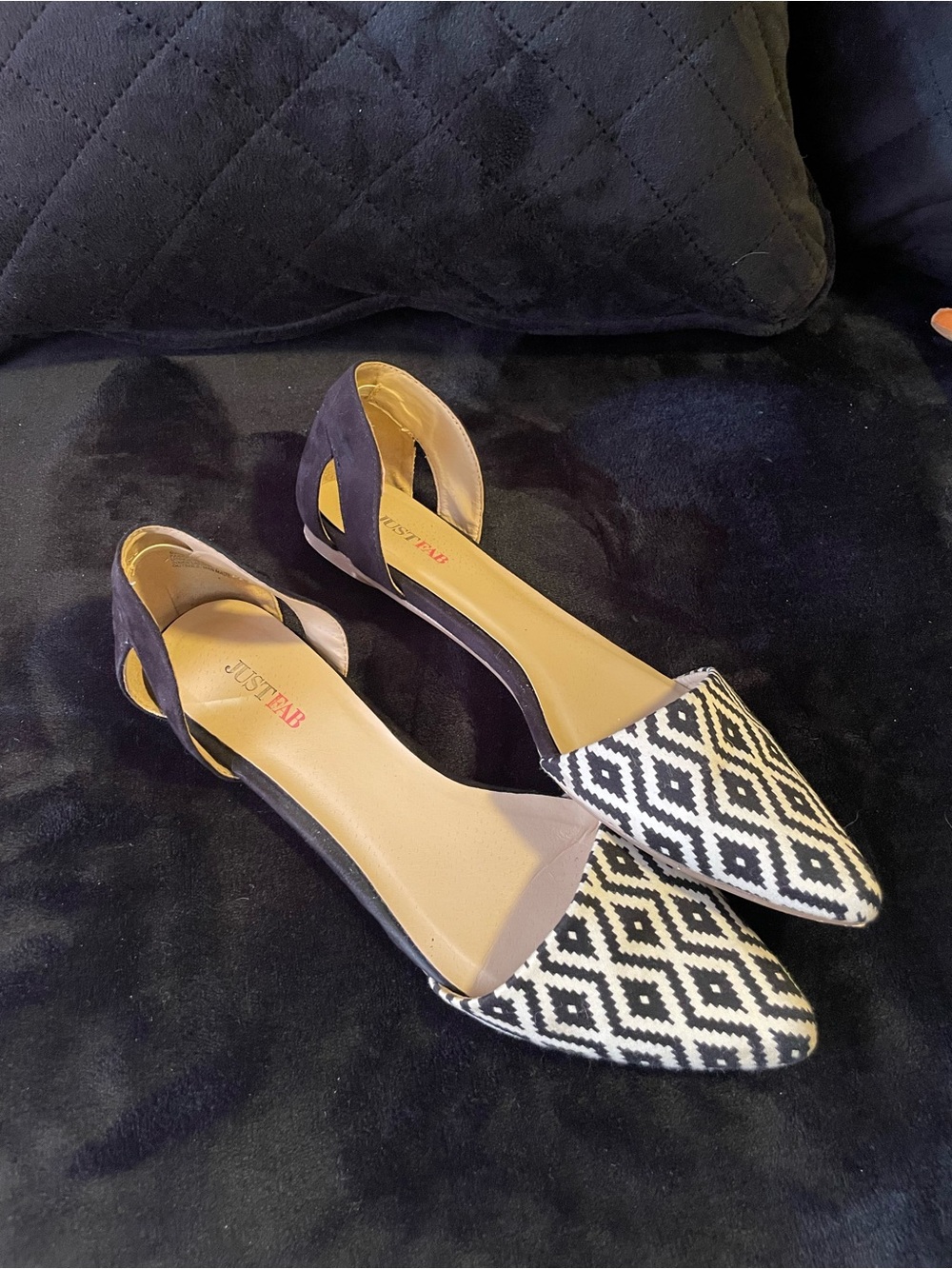 Just Fab Black & White D'Orsay Pointed Toe Flats